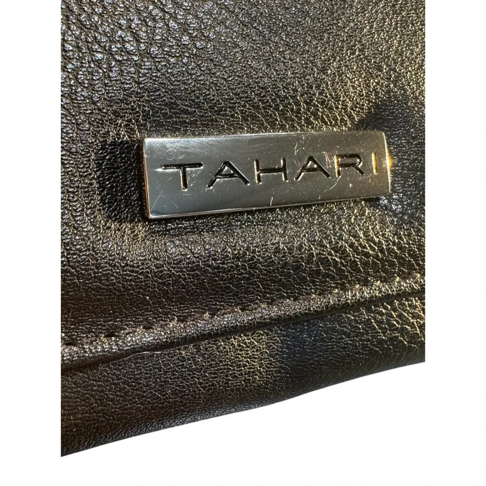 Tahari Black‎ Pebbled Leather Bifold Wallet with Logo Plaque
